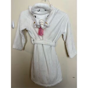 Pottery Barn Kids Classic Rainbow Unicorn Hooded Bath Robe White 4-6